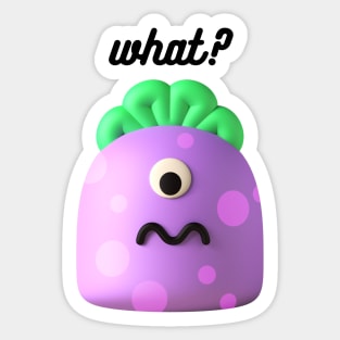 Cute Purple and Green Monster asking What? Sticker